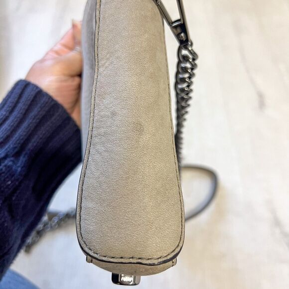 Rebecca Minkoff Avery Gray Tan Leather Suede Zip Crossbody Shoulder Bag Clutch - Picture 11 of 12